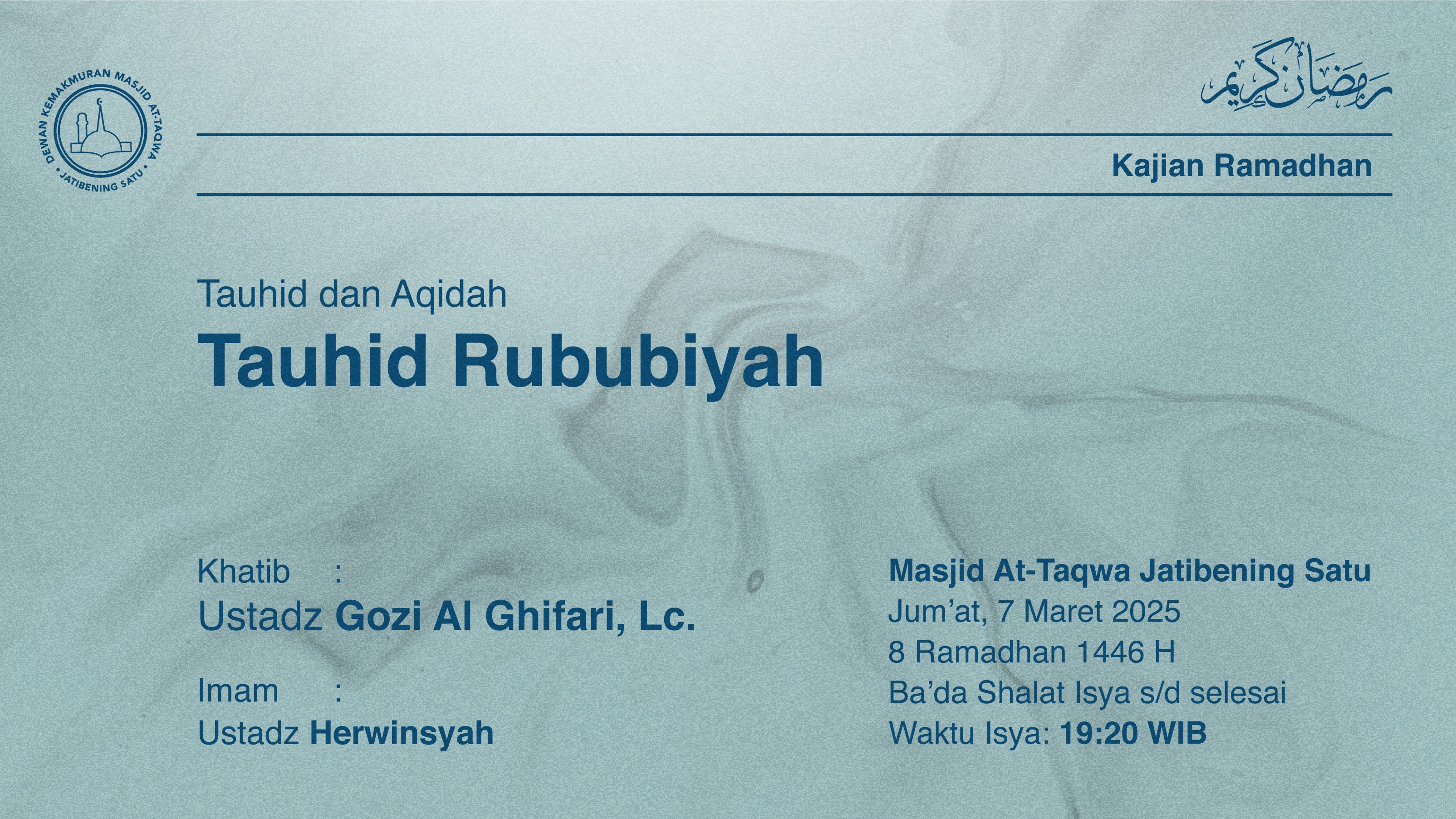 Shalat Isya dan Tarawih Berjamaah Jumat, 7 Maret 2025 / 8 Ramadhan 1446 H