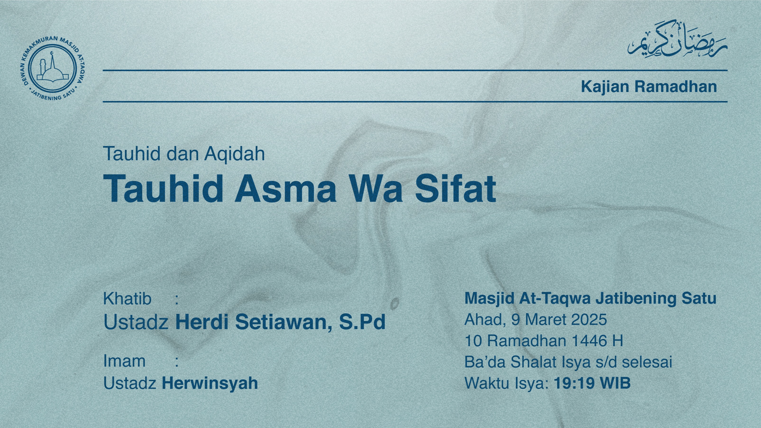 Shalat Isya dan Tarawih Berjama’ah Minggu, 9 Maret 2025 / 10 Ramadhan 1446 H