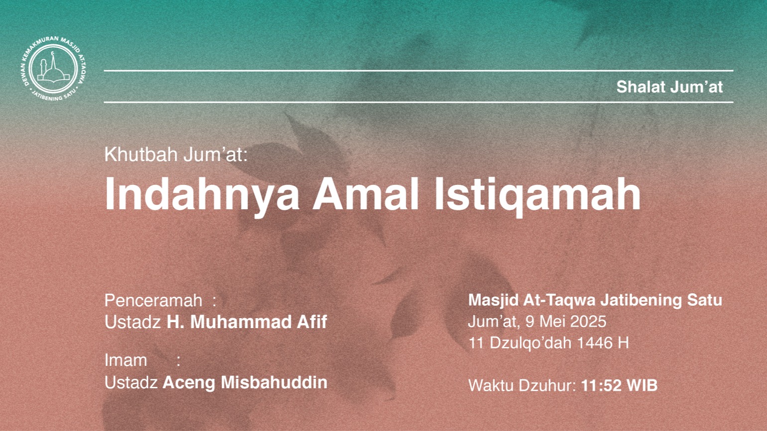 Shalat Jum’at 9 Mei 2025 / 11 Dzulqo’dah 1446 H