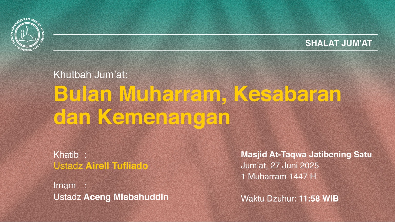 Shalat Jum’at, 27 Juni 2025 • 1 Muharram 1447 H