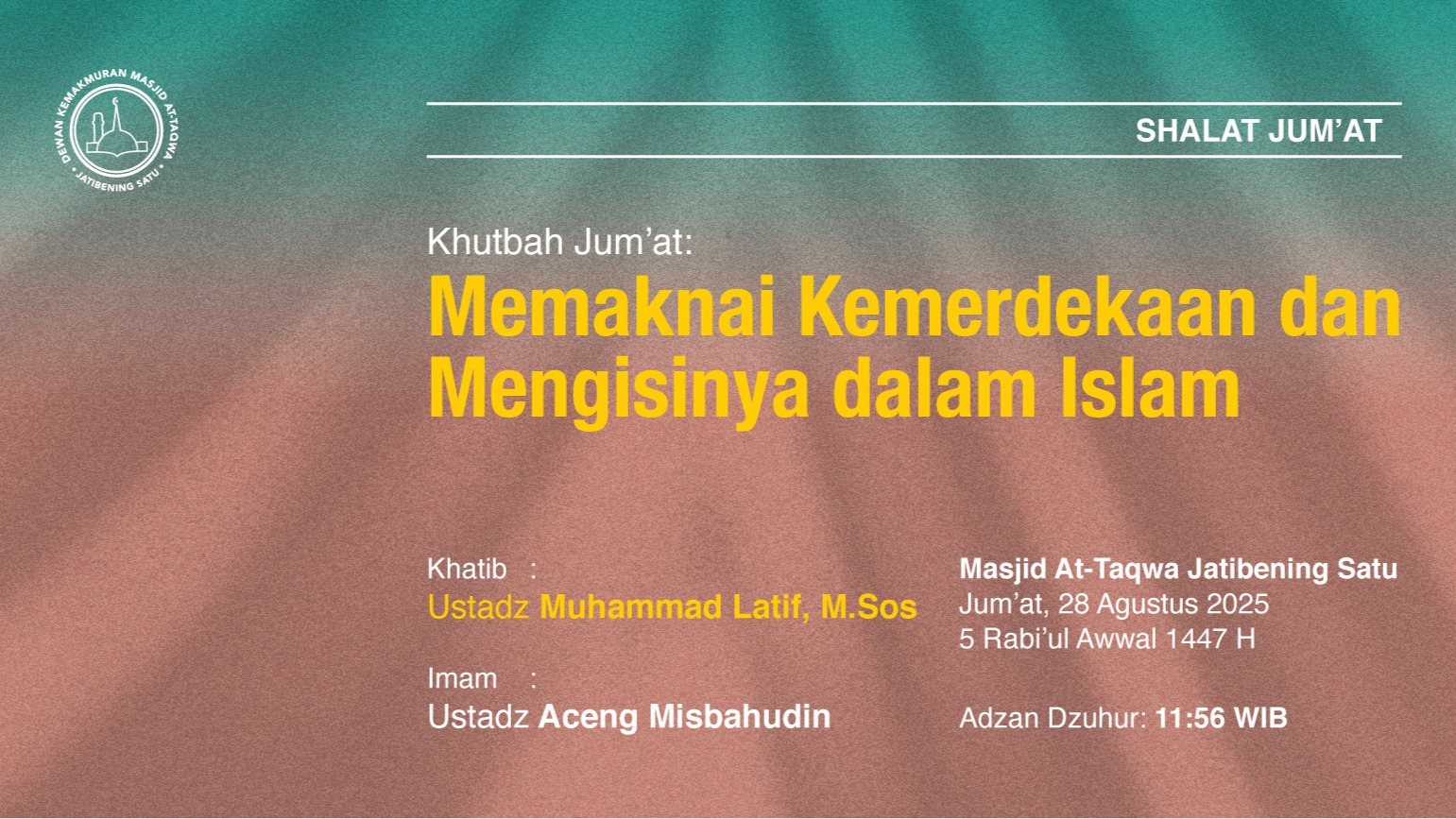 Info Shalat Jum'at 29 Agustus 2025 • 5 Rabi'ul Awwal 1447 H