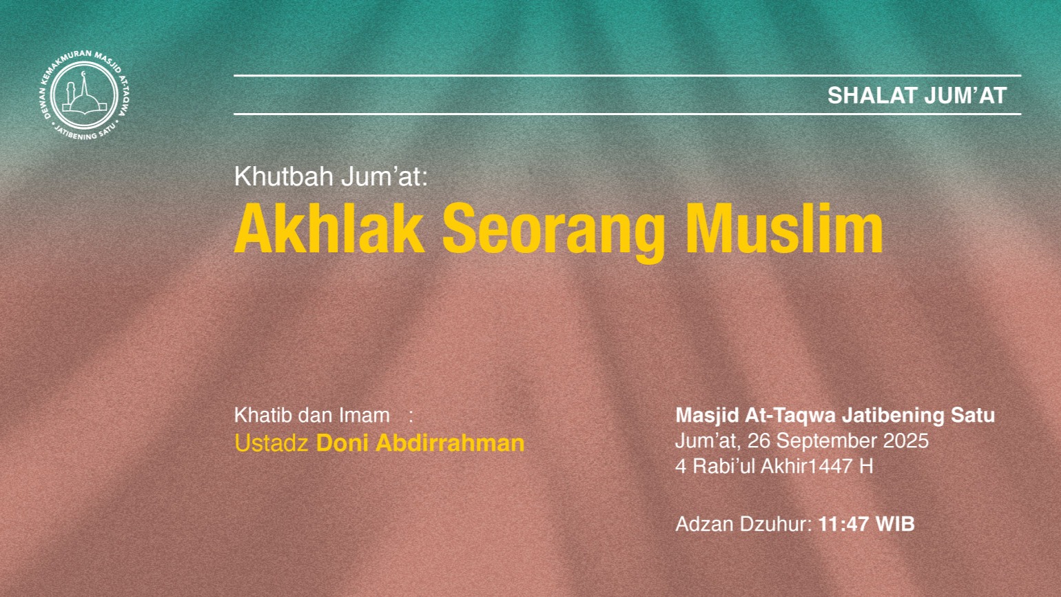 Info Shalat Jum'at 26 September 2025 • 4 Rabi'ul Akhir 1447 H