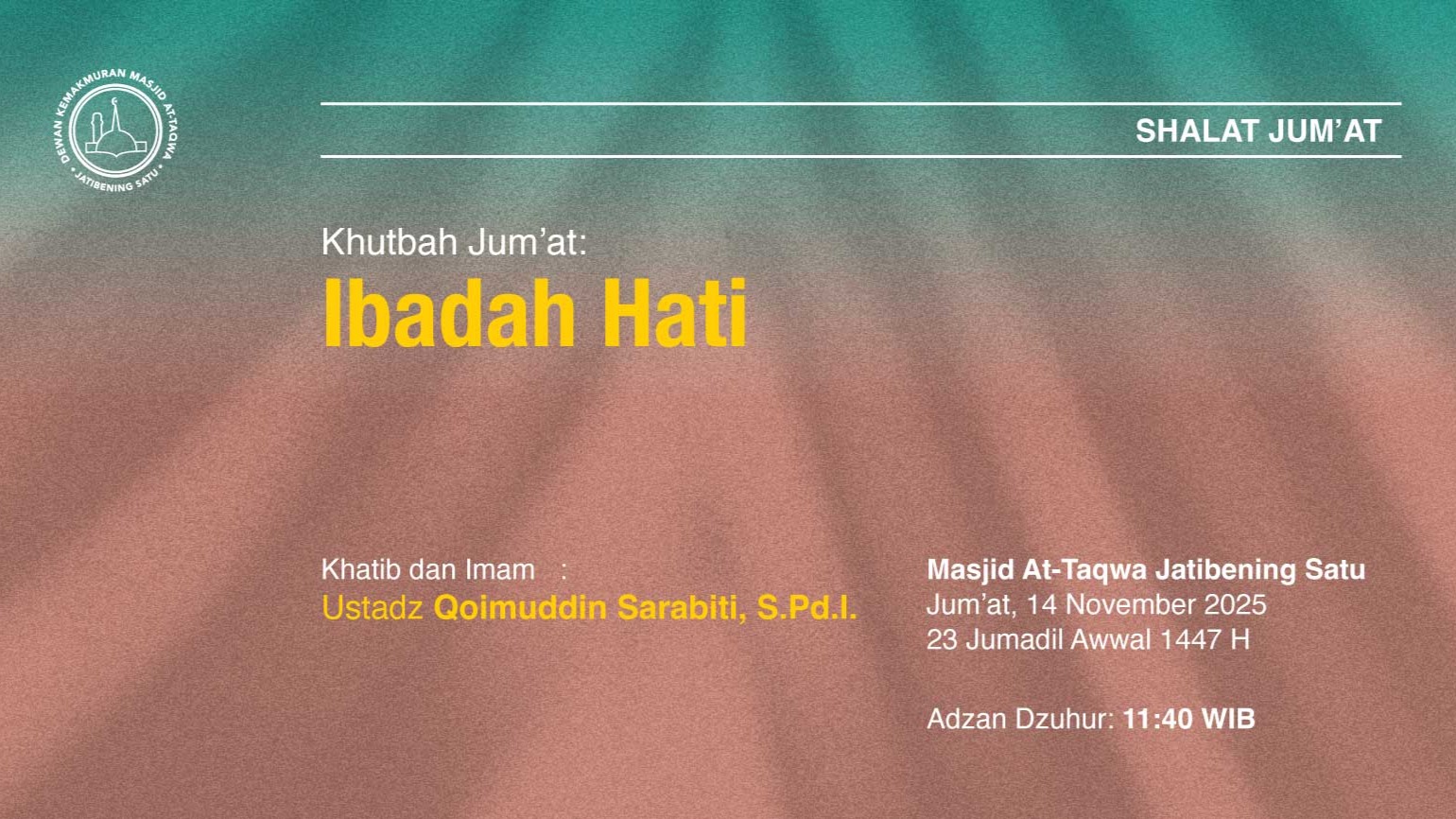 Info Shalat Jum'at 14 November 2025 • 23 Jumadil Awwal 1447 H