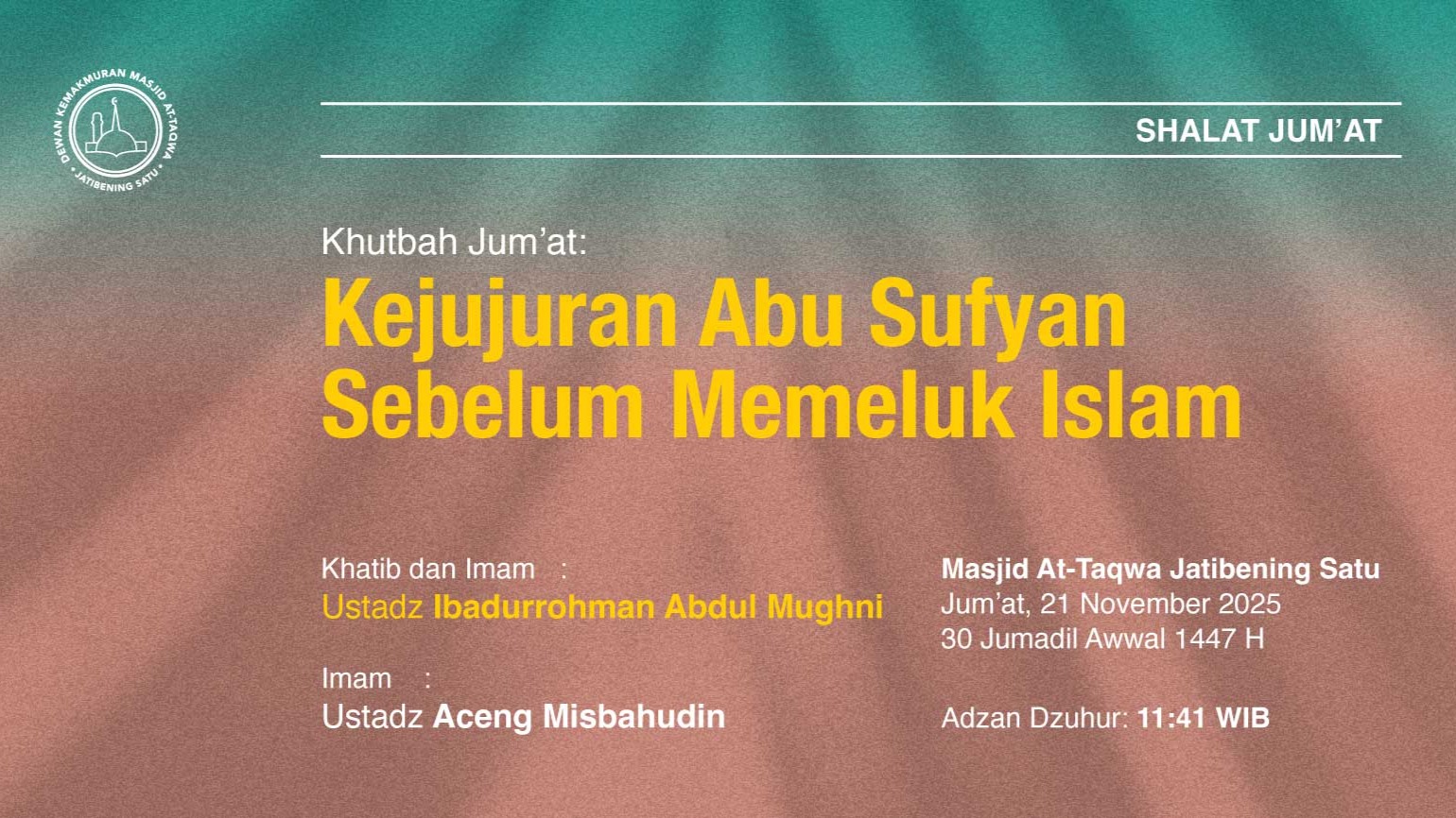 Info Shalat Jum'at 21 November 2025 • 30 Jumadil Awwal 1447 H