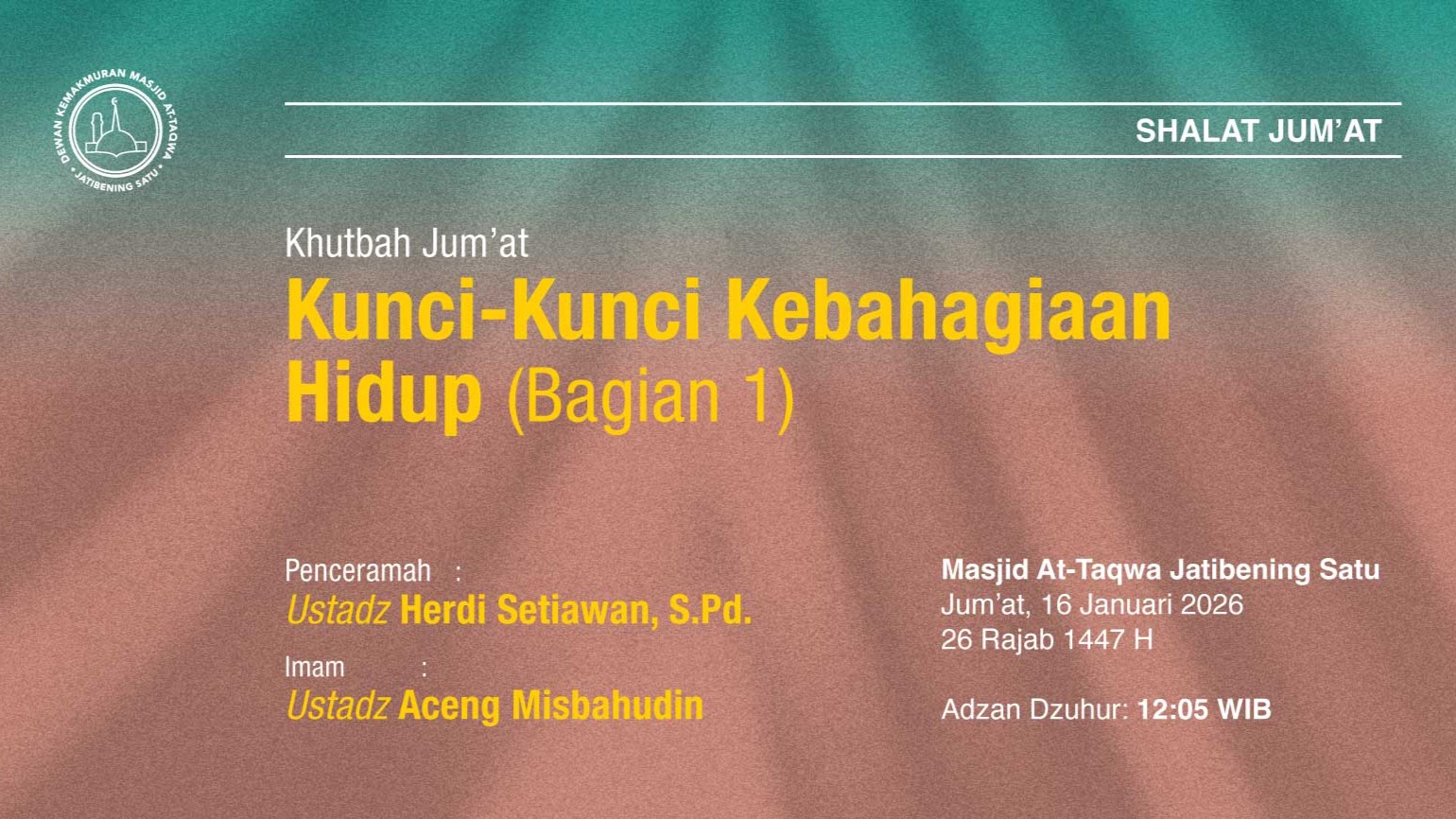 Info Shalat Jum'at 16 Januari 2026 • 26 Rajab 1447 H