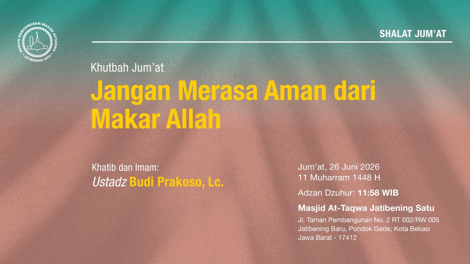 Info Shalat Jumat 26 Juni 2026 • 11 Muharram 1447 H