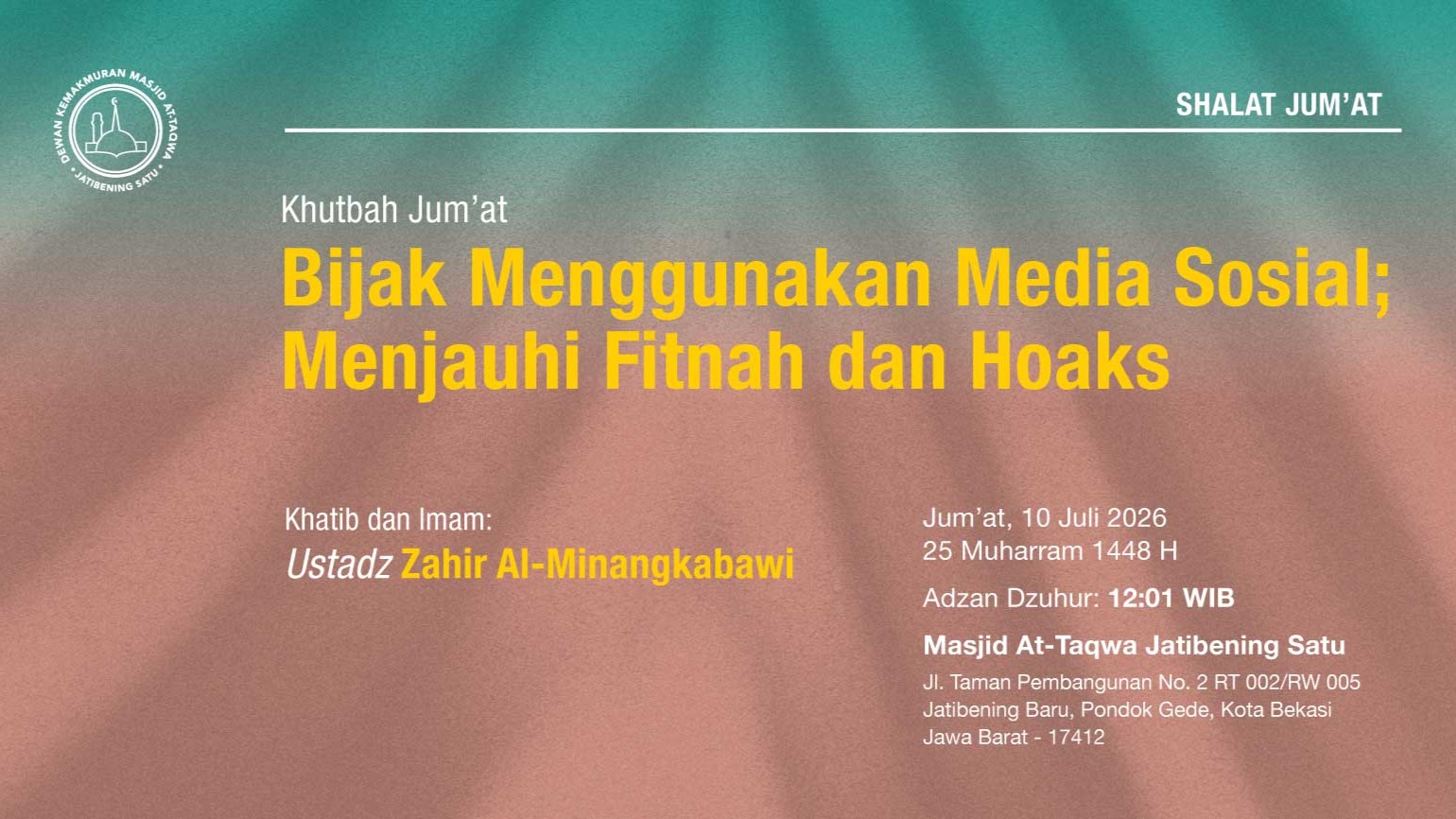 Info Shalat Jumat 10 Juli 2026 • 25 Muharram 1447 H
