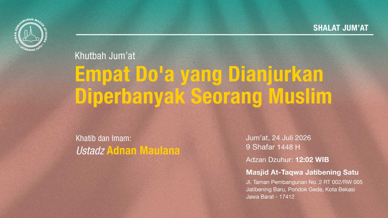 Info Shalat Jumat 24 Juli 2026 • 9 Shafar 1447 H