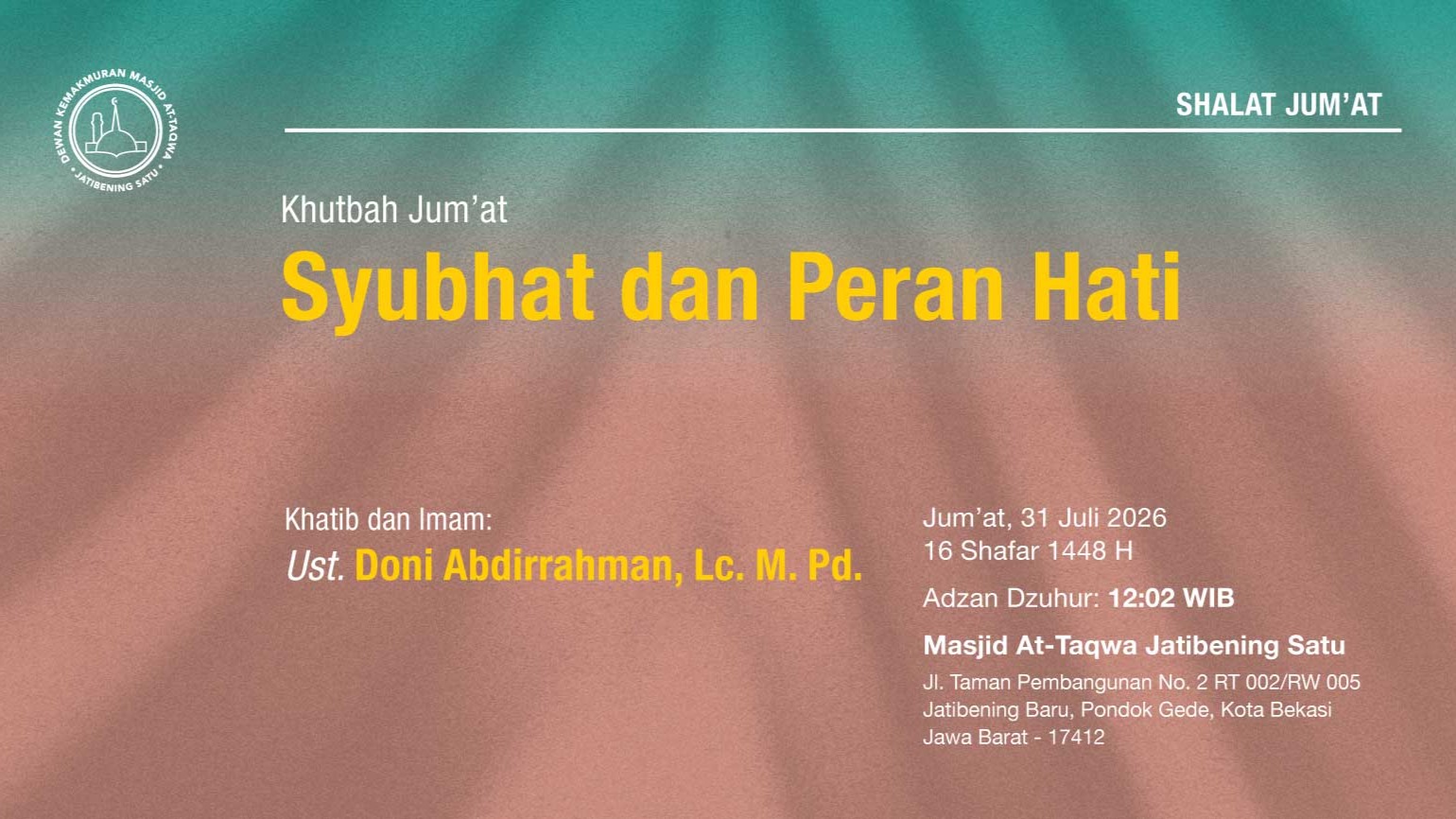 Info Shalat Jumat 31 Juli 2026 • 16 Shafar 1447 H