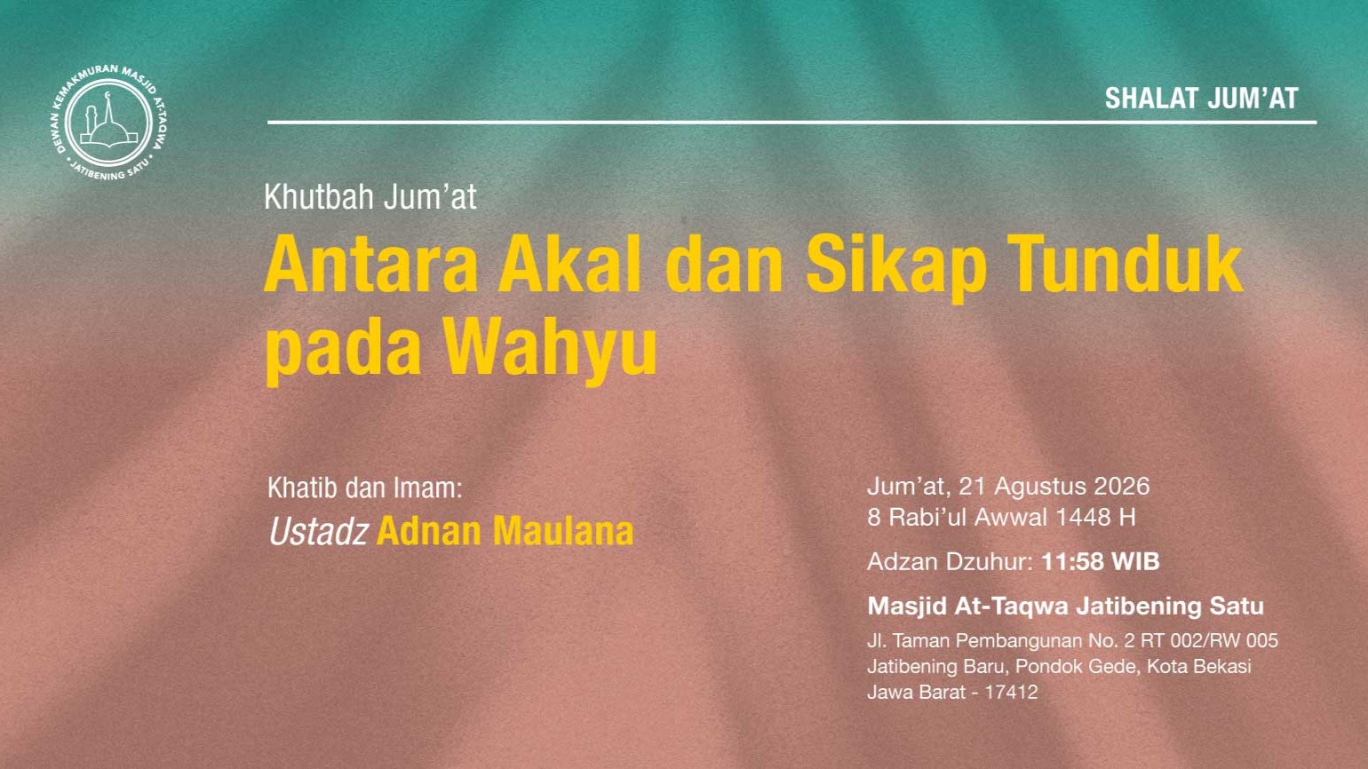 Info Shalat Jumat 21 Agustus 2026 • 8 Rabi'ul Awwal 1448 H