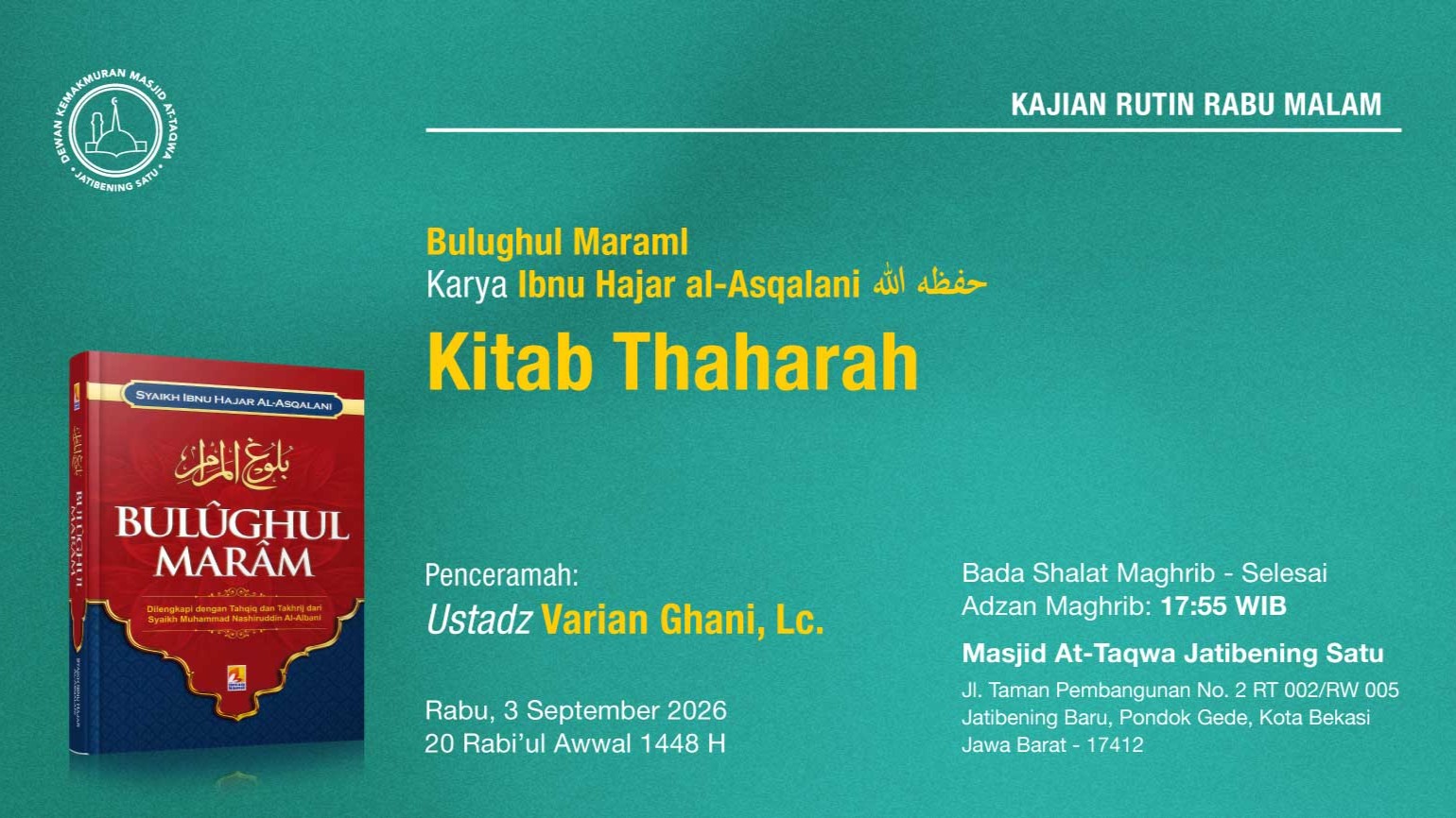 Kajian Rutin Rabu Malam, Pekan Pertama, 3 September 2026 • 20 Rabi'ul Awwal 1448 H