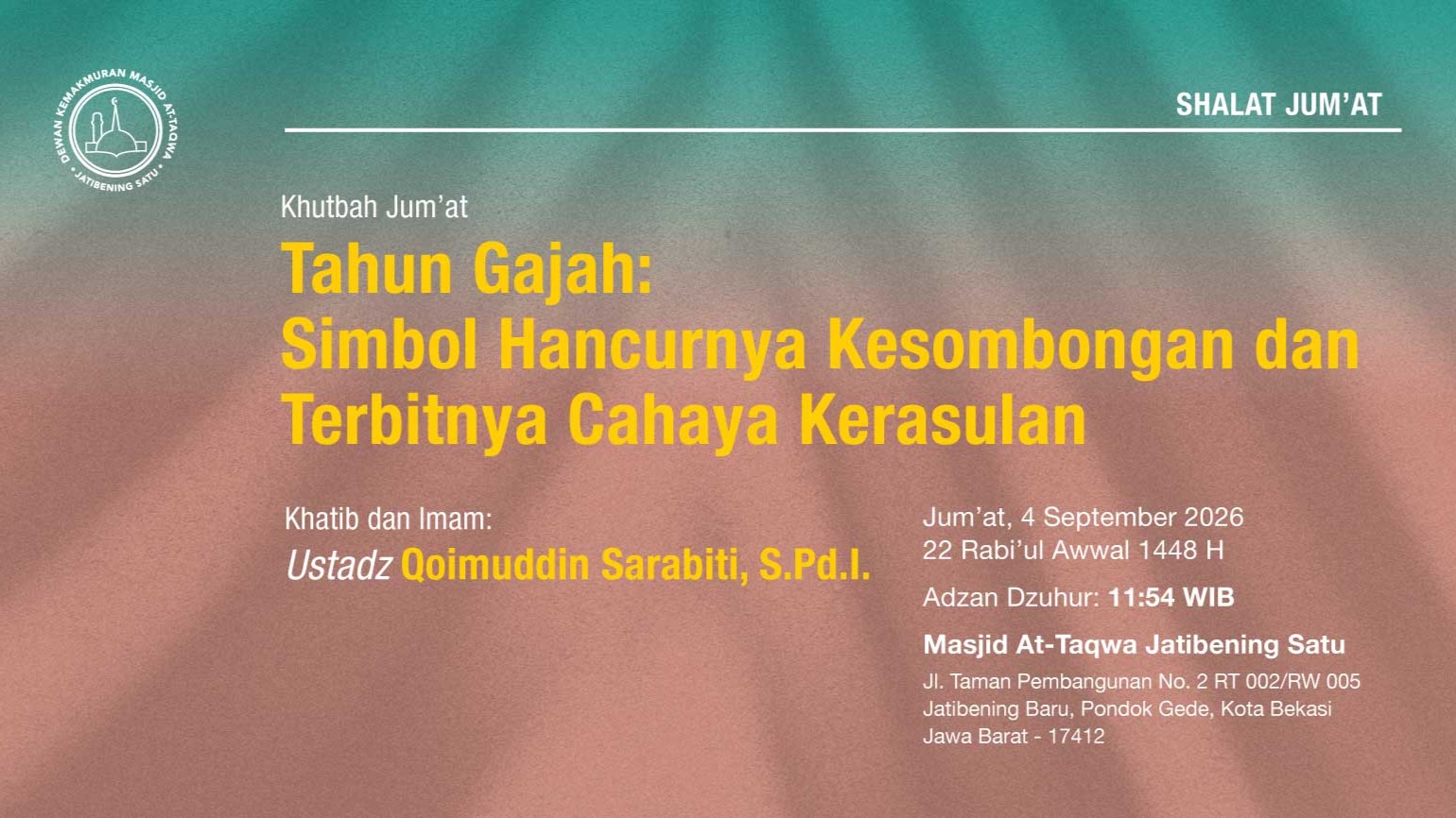 Info Shalat Jumat 4 September 2026 • 22 Rabi'ul Awwal 1448 H