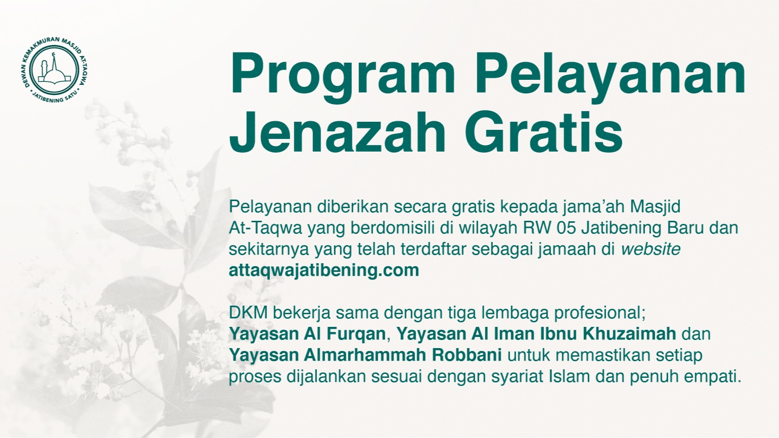 DKM Masjid At-Taqwa Luncurkan Program Pelayanan Jenazah Gratis untuk Jamaah